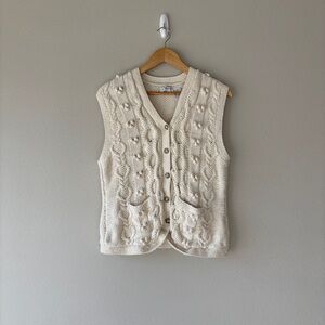 vintage 80s 90s Liz Claiborne hand knit silk cable knit button front vest
